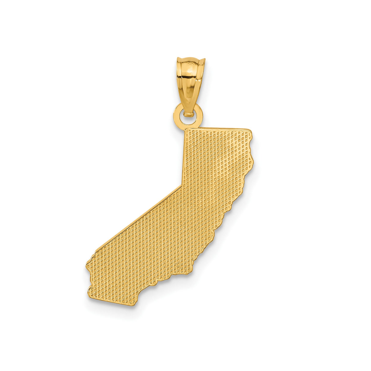 14k Yellow Gold California Map Pendant with Raised Lettering and Textured Outline Charm