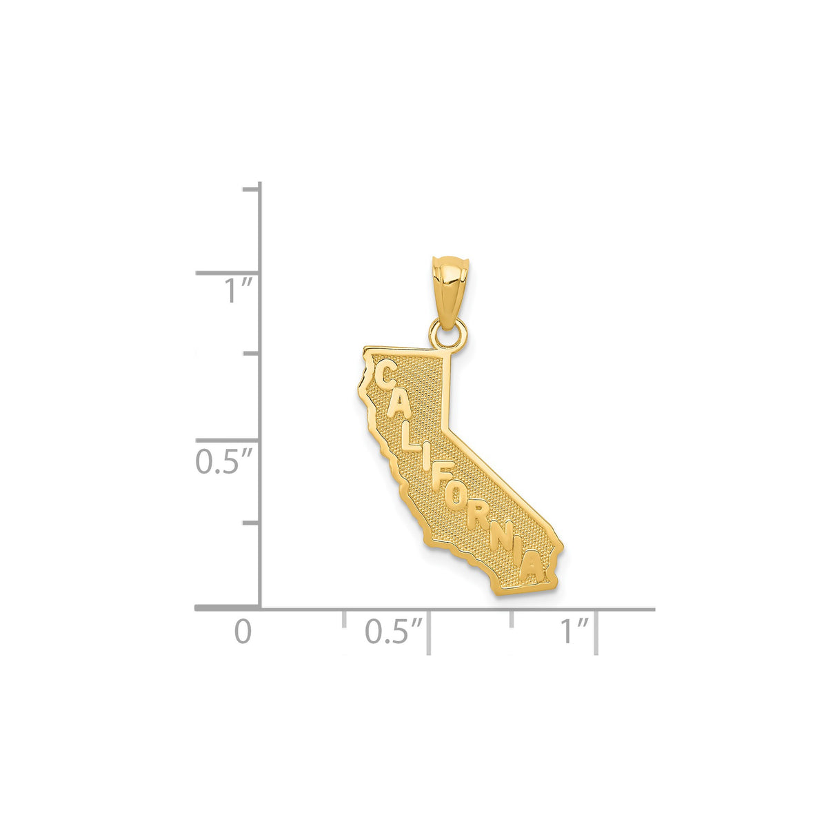 14k Yellow Gold California Map Pendant with Raised Lettering and Textured Outline Charm