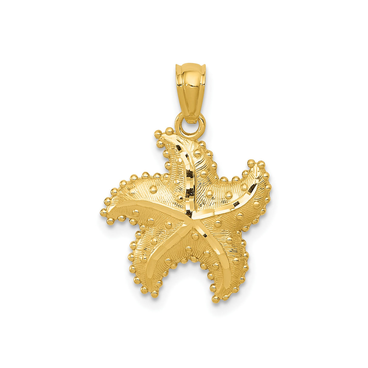 14k Yellow Gold Starfish Pendant with Textured Detailing and Bead Accents, Nautical Theme