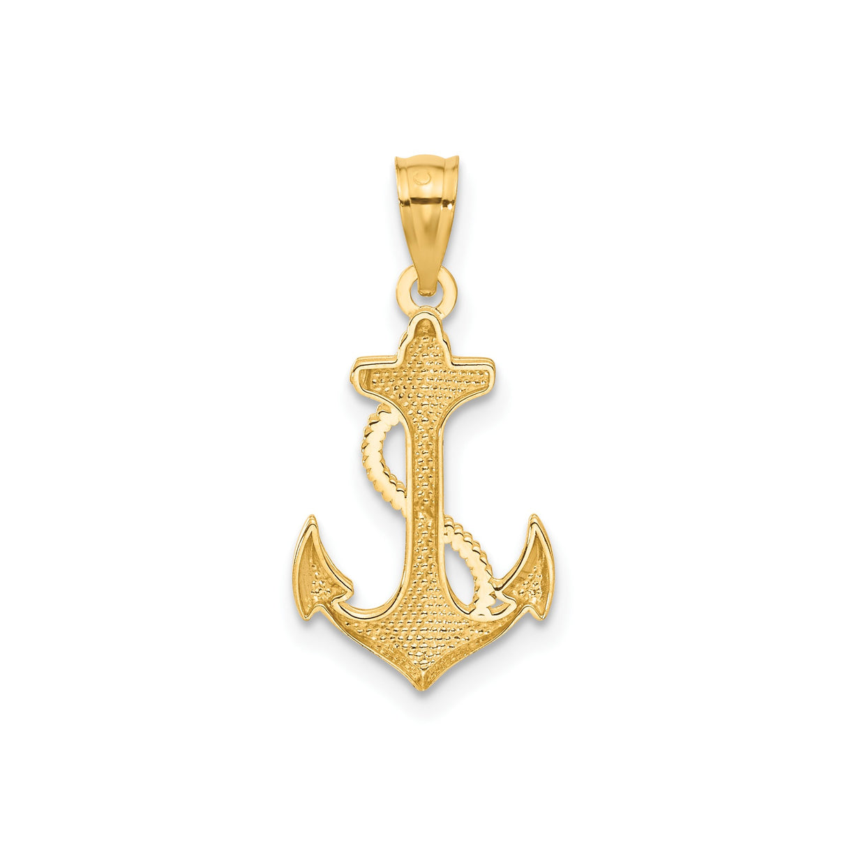 14k Yellow Gold Anchor Pendant with Detailed Rope Design, Nautical Christian Charm
