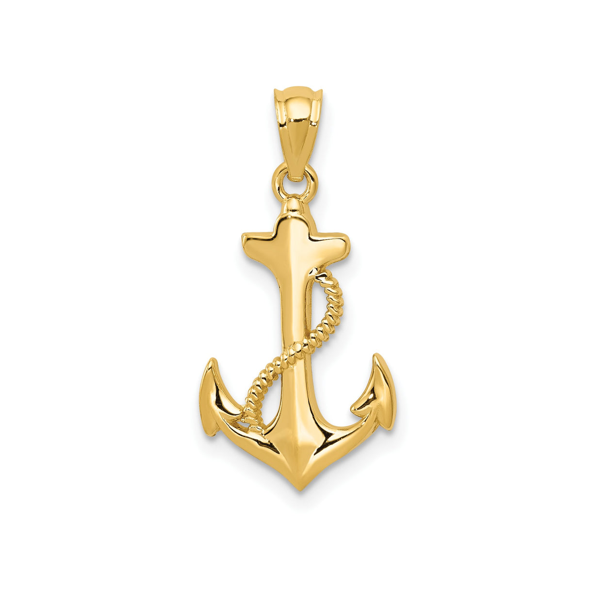 14k Yellow Gold Anchor Pendant with Detailed Rope Design, Nautical Christian Charm