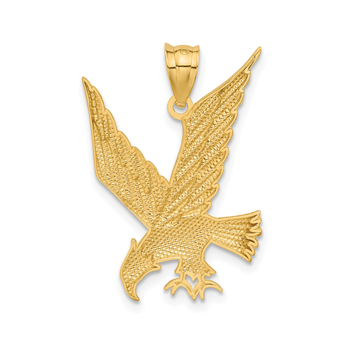 14k Yellow Gold Eagle Pendant, High Polish Detailed Mid-Flight Design, Patriotic Jewelry for Men