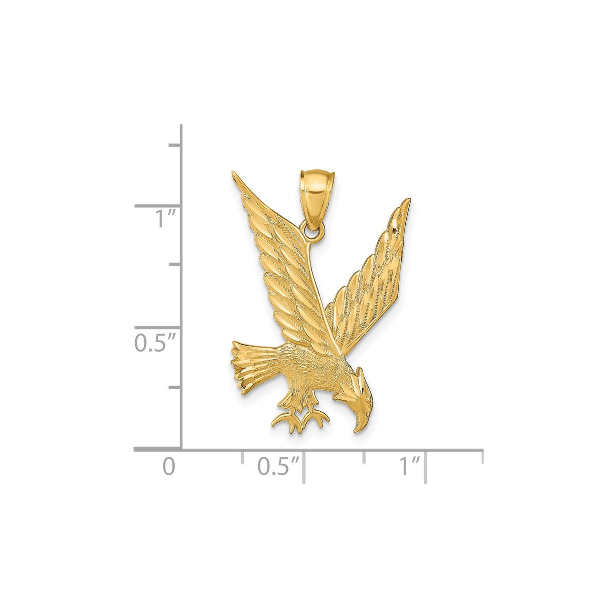 14k Yellow Gold Eagle Pendant, High Polish Detailed Mid-Flight Design, Patriotic Jewelry for Men
