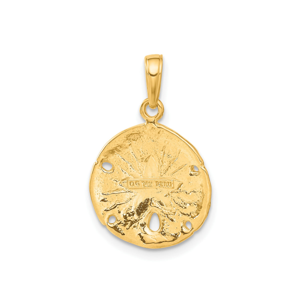 14k Yellow Gold Sand Dollar Pendant with Textured Cutout Design, Nautical Ocean Theme