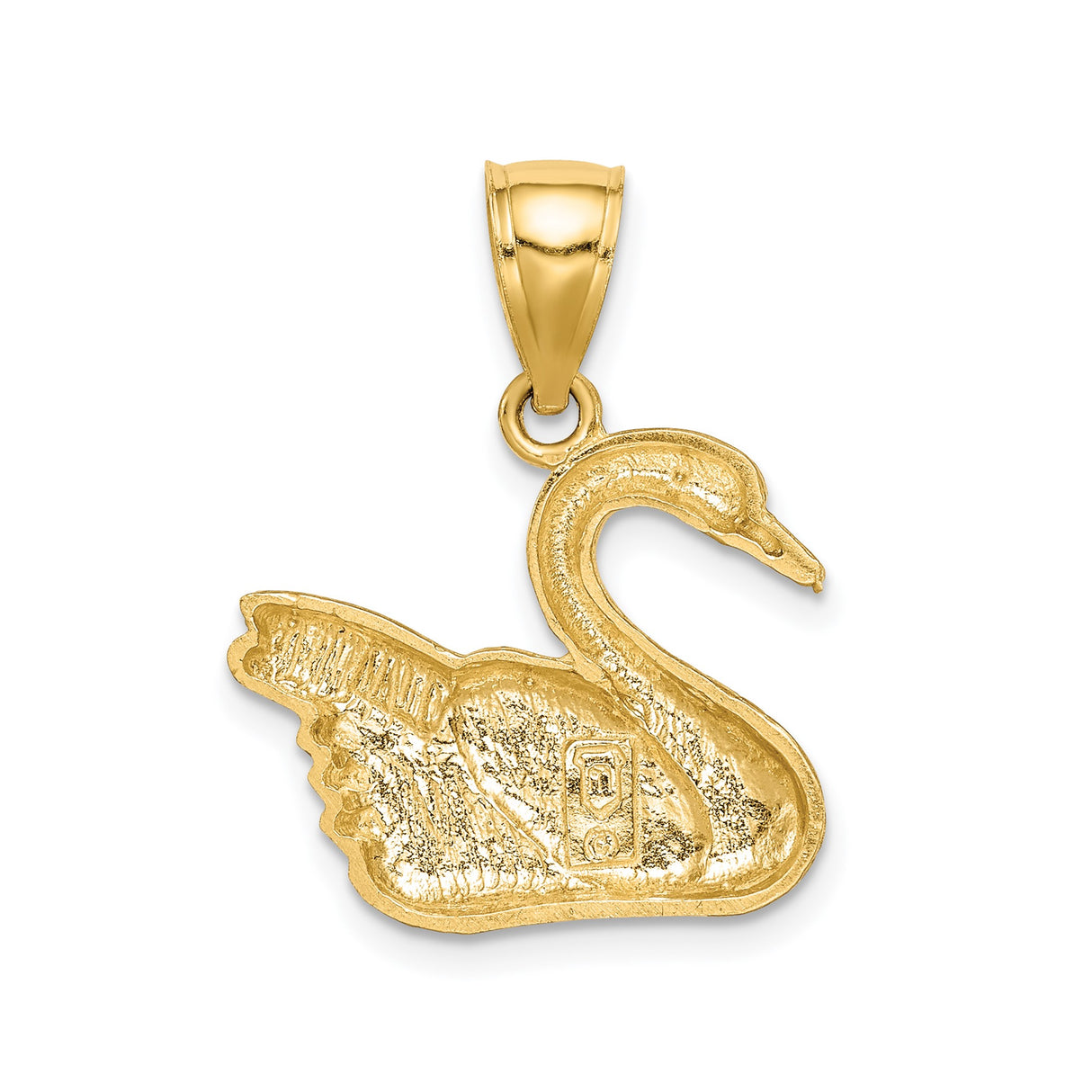 14k Yellow Gold Swan Pendant with Textured Diamond Cut Detail, Nature-Inspired Bird Charm for Women