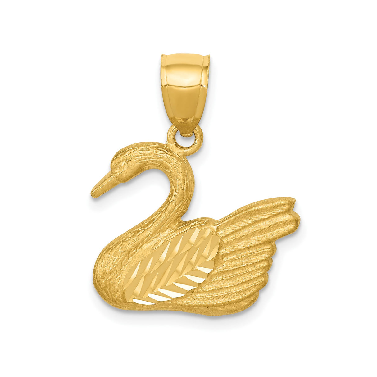 14k Yellow Gold Swan Pendant with Textured Diamond Cut Detail, Nature-Inspired Bird Charm for Women