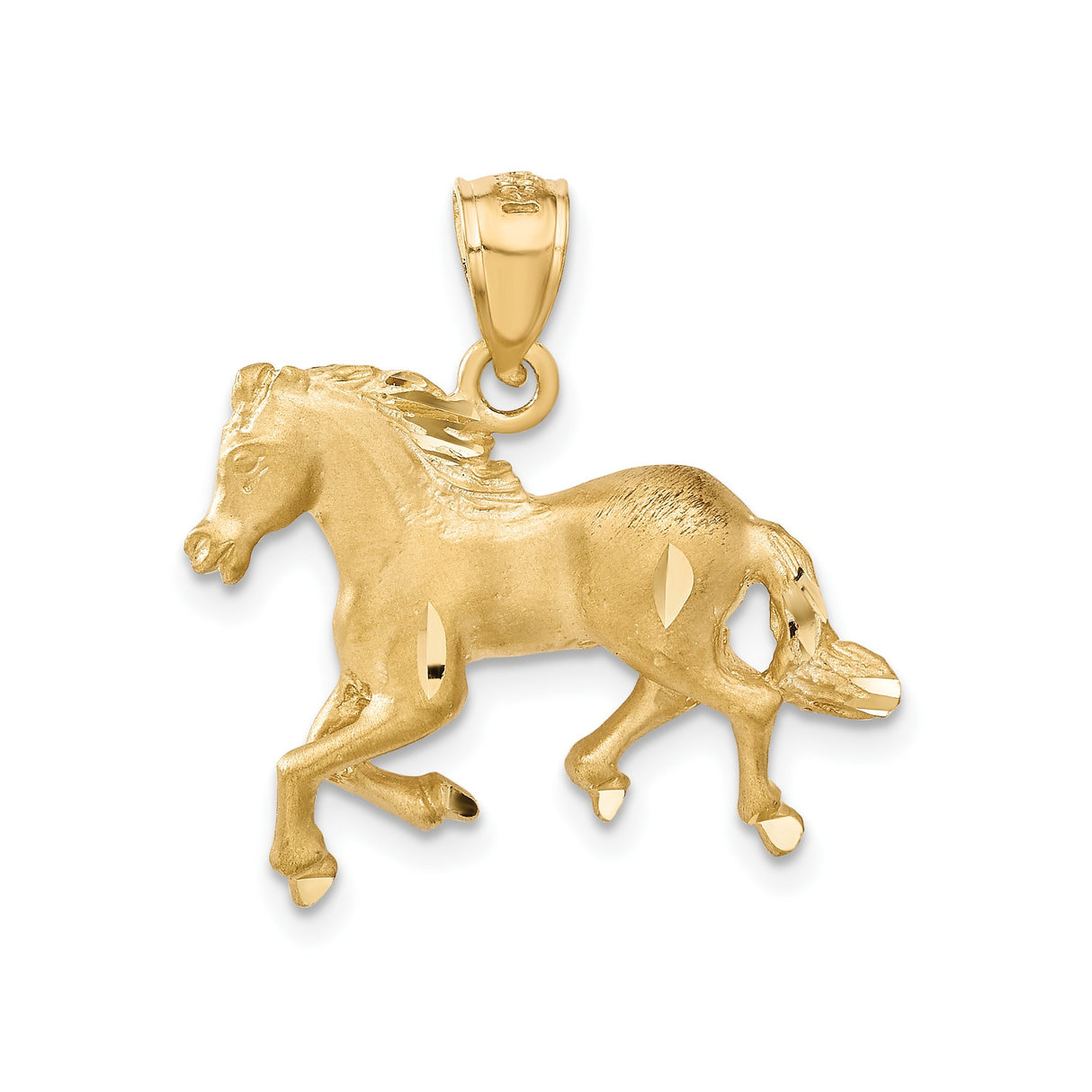 14k Yellow Gold Stallion Pendant, Detailed Running Horse Motif, Western Equestrian Style