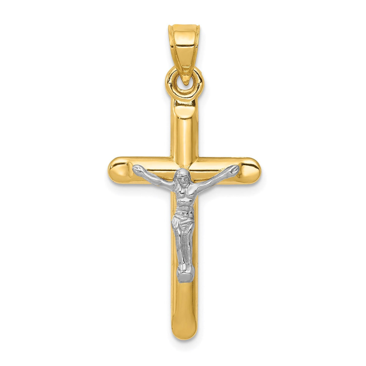 14k Two-Tone Gold Crucifix Pendant with Latin Cross Design for Men and Women