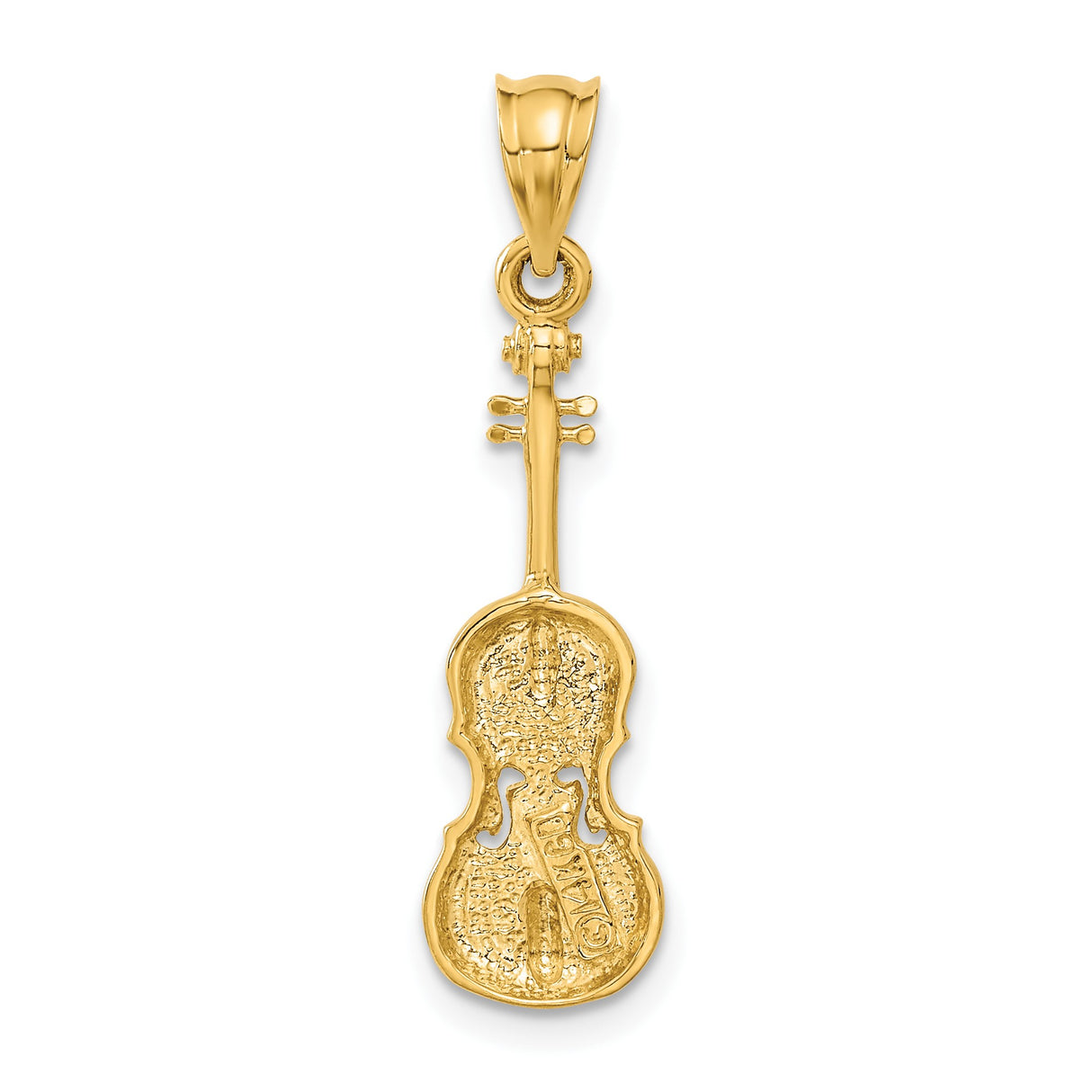 14k Yellow Gold Violin Pendant, Detailed Musical Instrument Design for Music Lovers