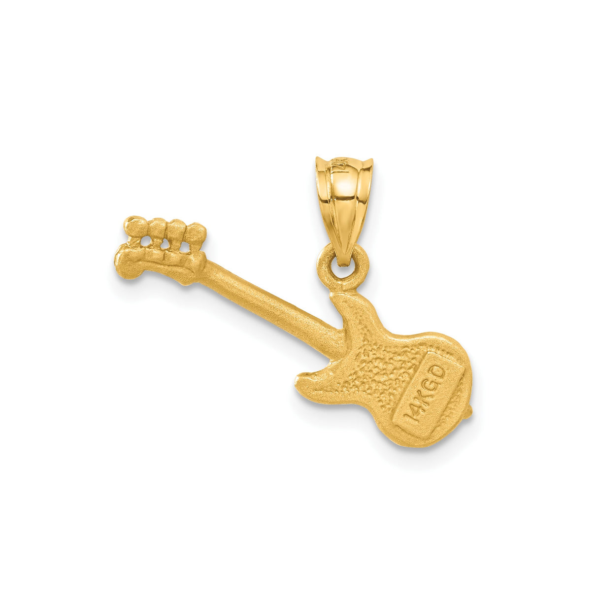 14k Yellow Gold Electric Guitar Pendant with Detailed Strings and Fretwork, Unisex Music Charm