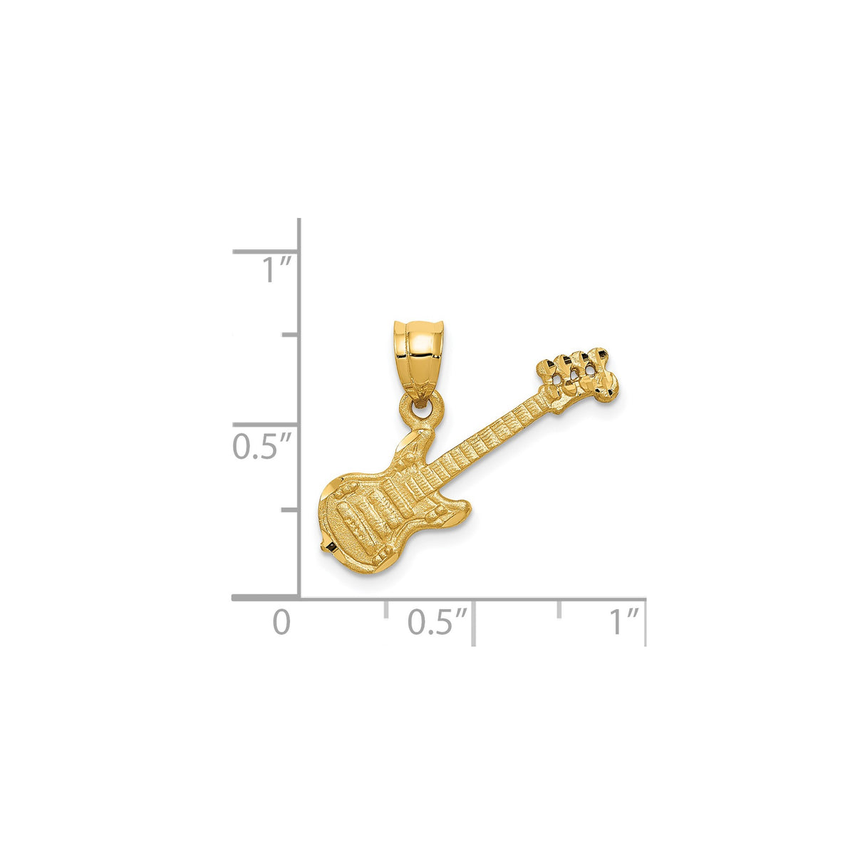 14k Yellow Gold Electric Guitar Pendant with Detailed Strings and Fretwork, Unisex Music Charm