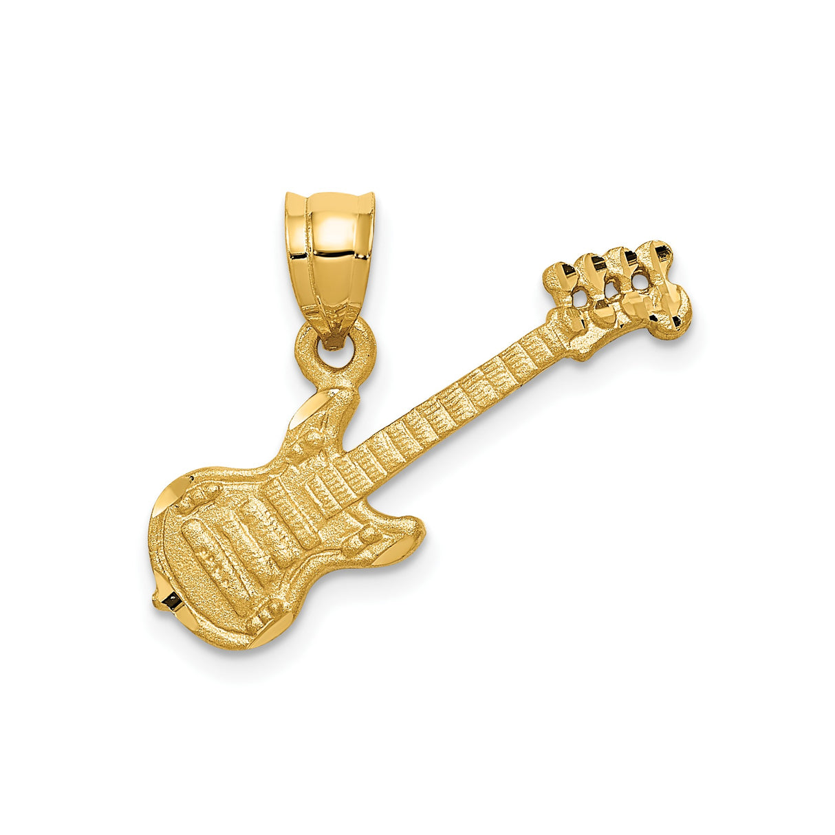 14k Yellow Gold Electric Guitar Pendant with Detailed Strings and Fretwork, Unisex Music Charm