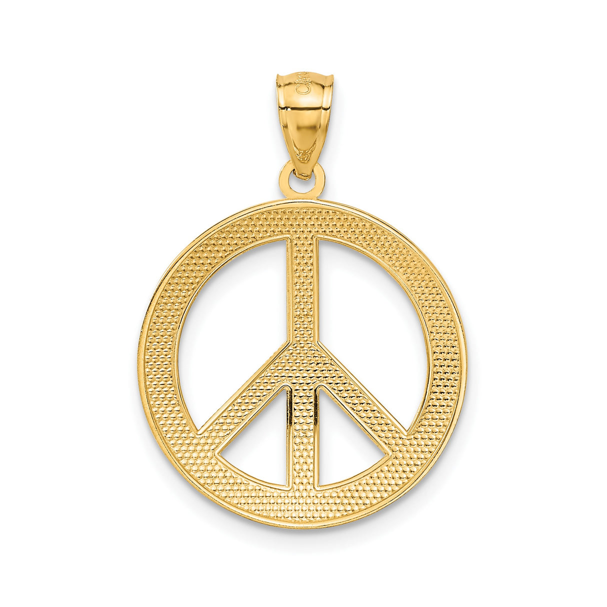 14k Yellow Gold Peace Sign Pendant with Love Faith Hope Words, Unisex Symbolic Charm