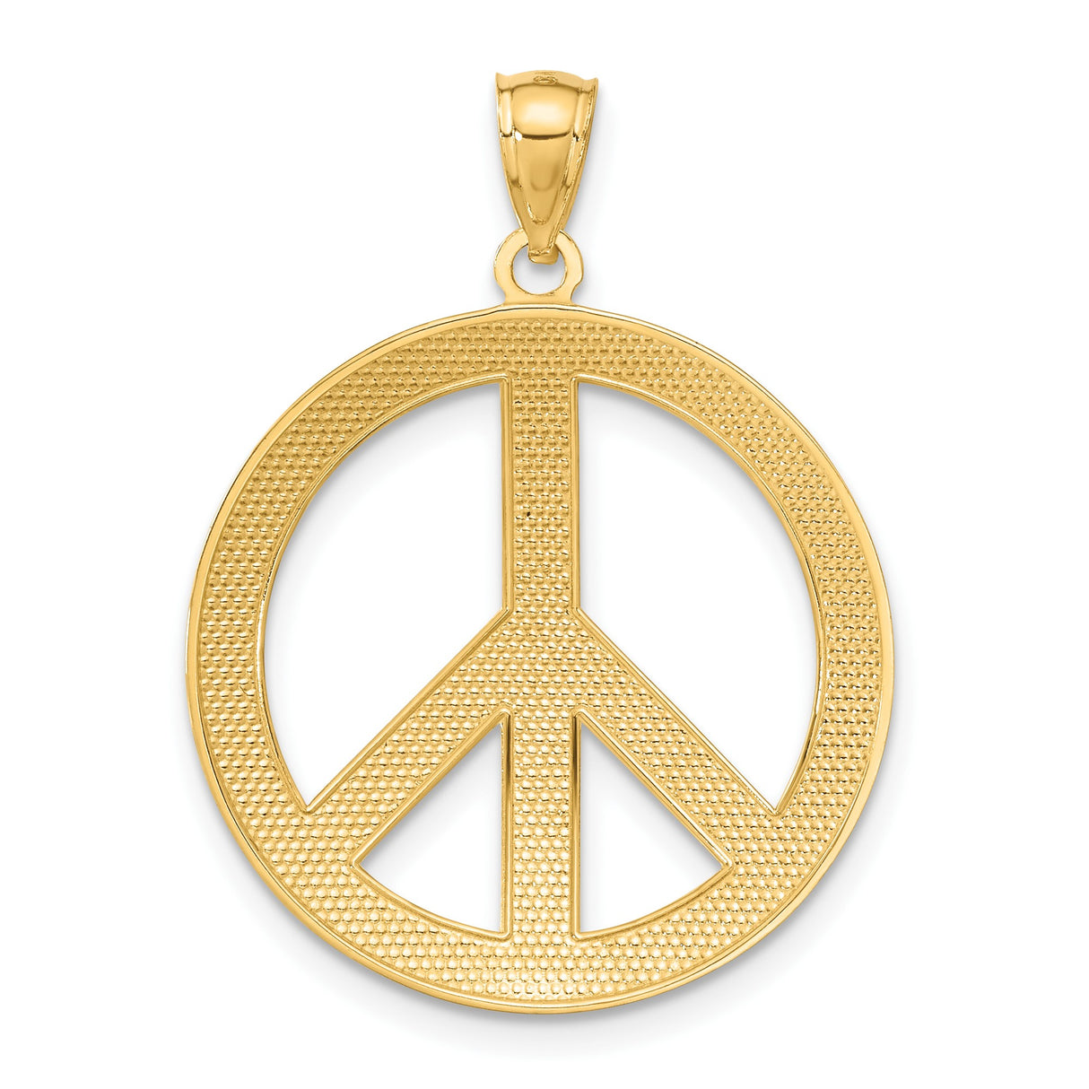 14k Yellow Gold Peace Sign Pendant, Polished Boho Spiritual Charm for Women or Unisex