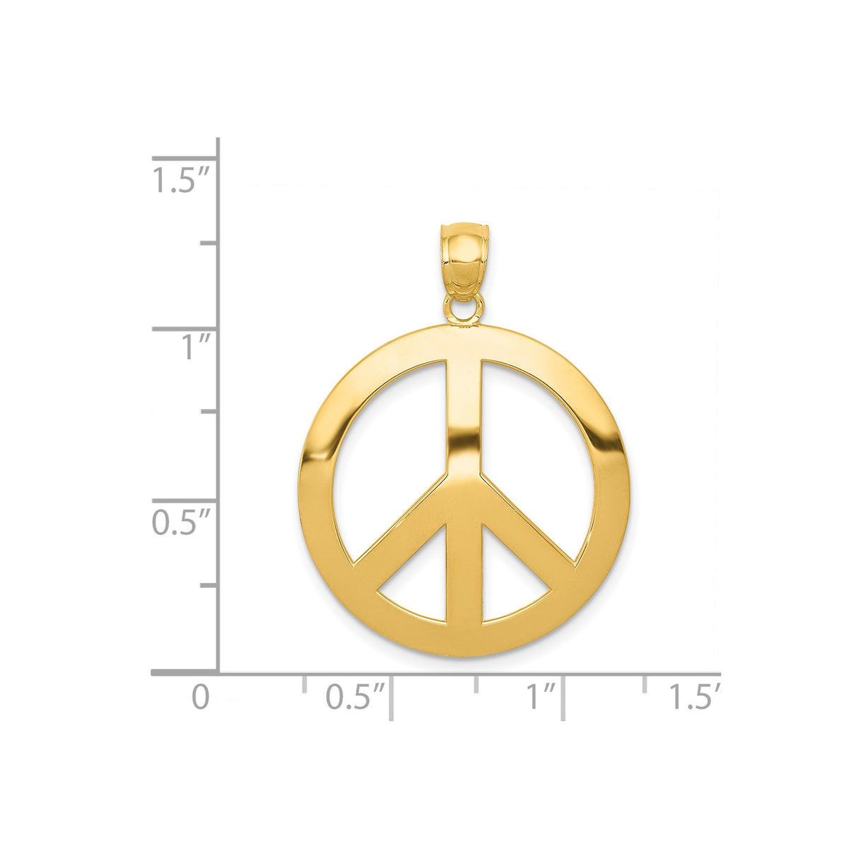14k Yellow Gold Peace Sign Pendant, Polished Boho Spiritual Charm for Women or Unisex
