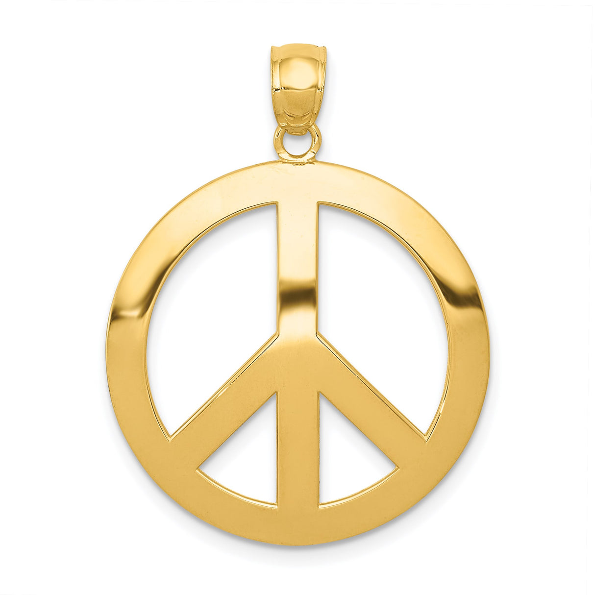 14k Yellow Gold Peace Sign Pendant, Polished Boho Spiritual Charm for Women or Unisex