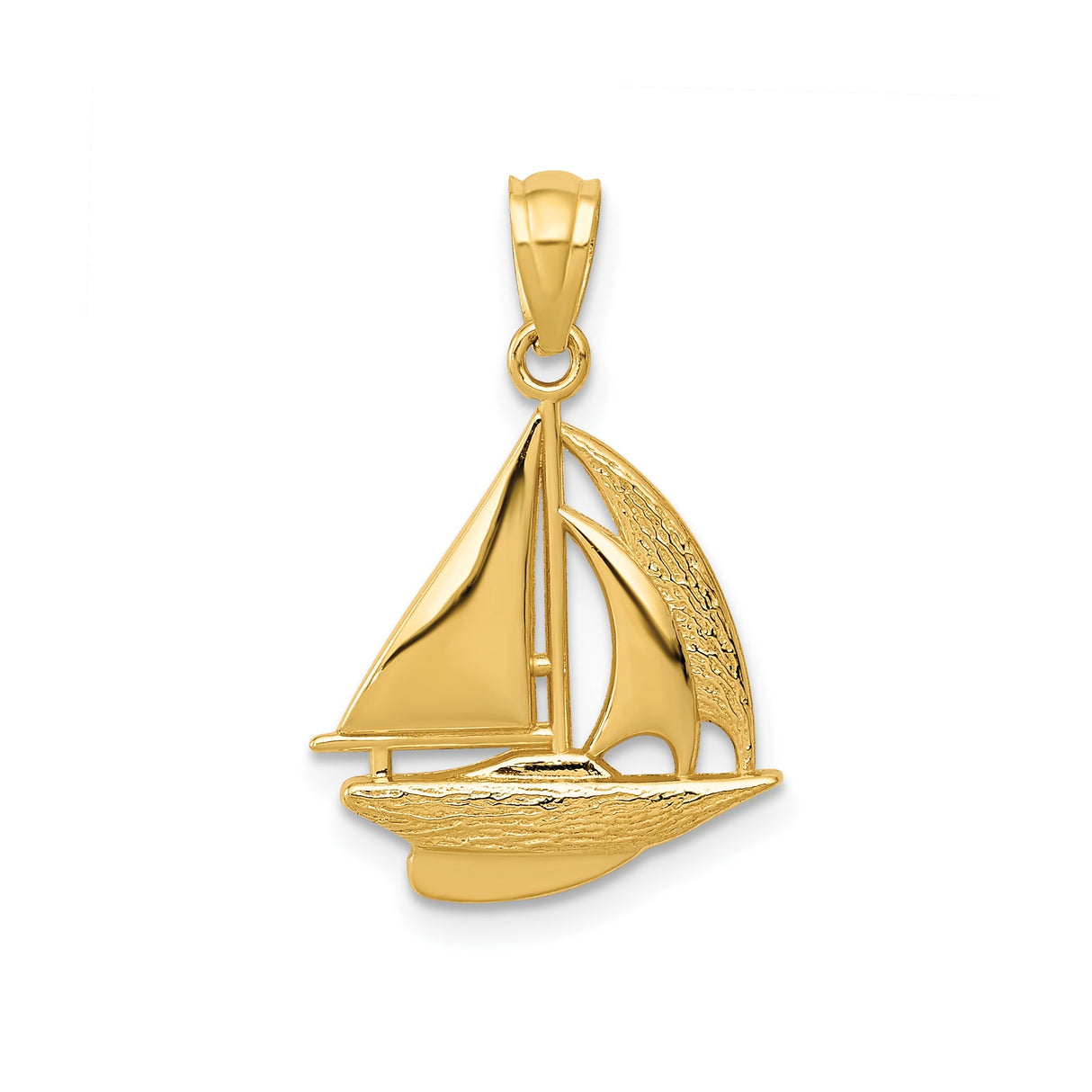 14k Yellow Gold Sailboat Pendant, Open Back Nautical Charm with Ocean and Adventure Theme