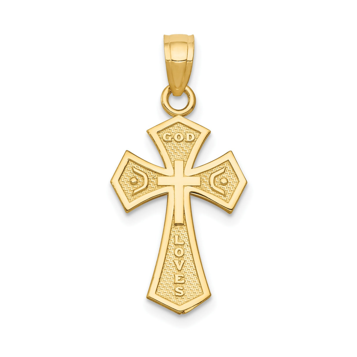 14k Yellow Gold Reversible Faith Cross Pendant with Scrollwork and Textured Design