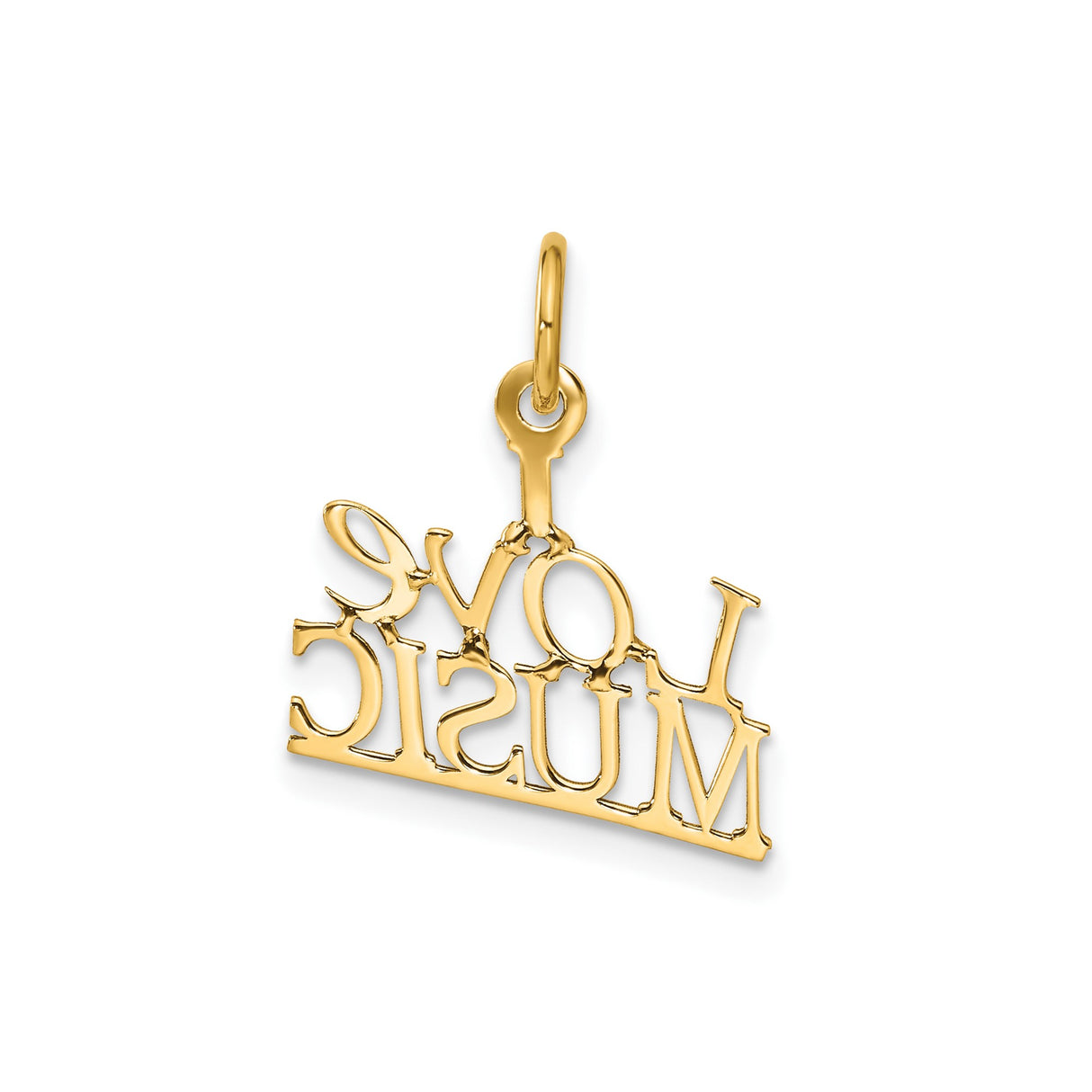 14k Yellow Gold I Love Music Pendant, Stacked Text Design, Unisex Musical Charm