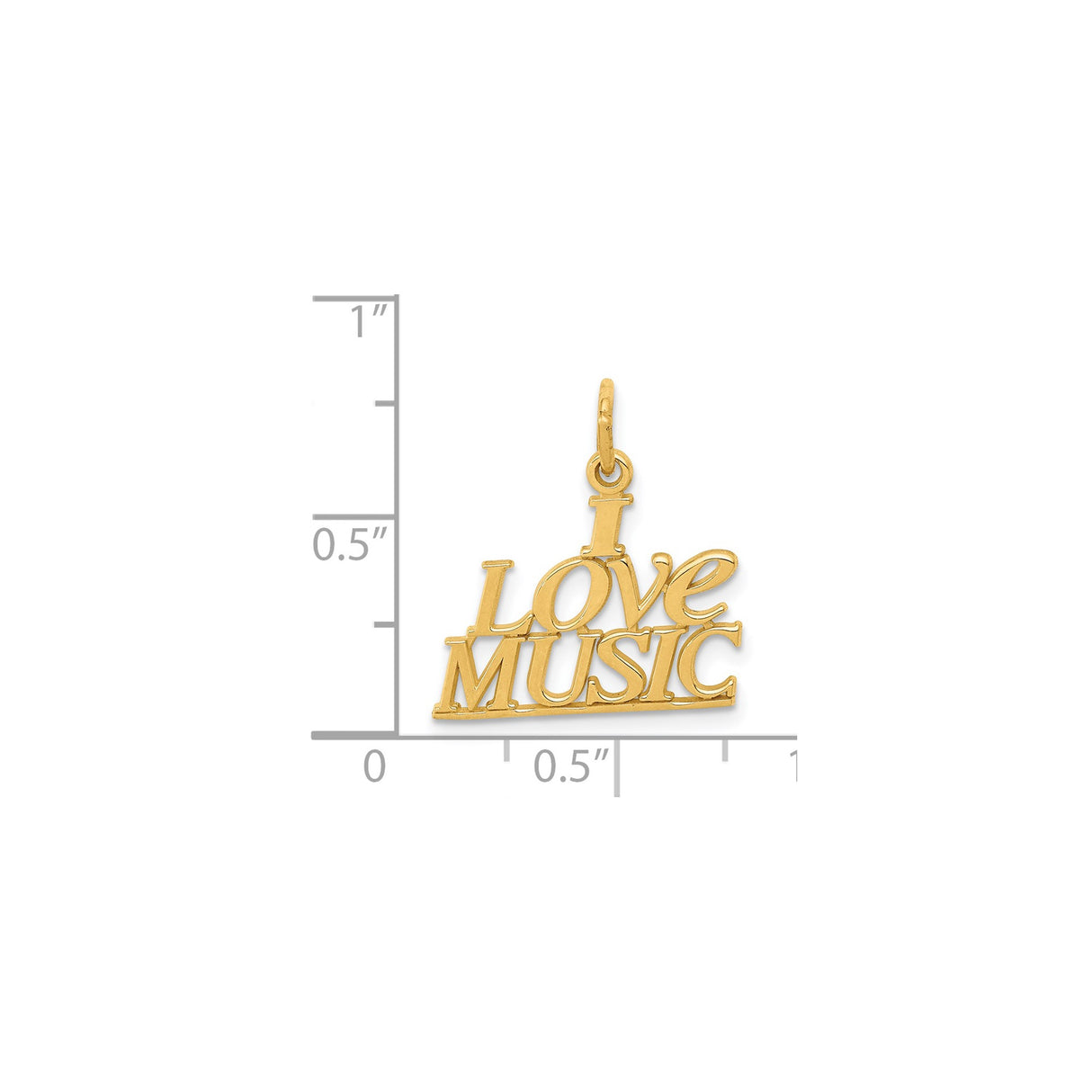 14k Yellow Gold I Love Music Pendant, Stacked Text Design, Unisex Musical Charm