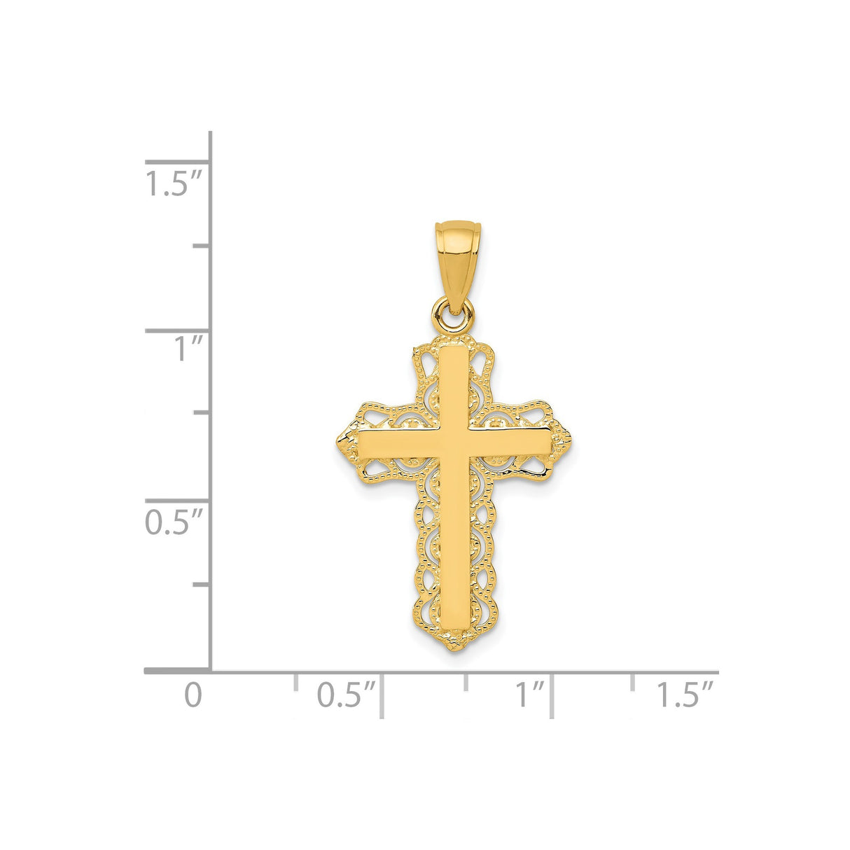 14k Yellow Gold Cross Pendant with Filigree Lace Design and Beaded Edge