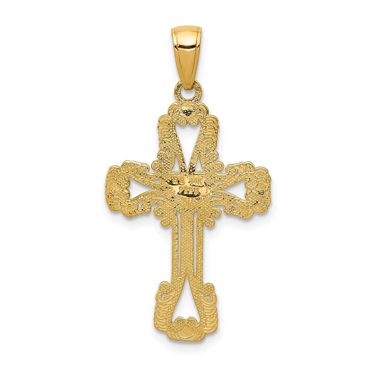 14k Yellow Gold Cross Pendant with Filigree Heart Design, Christian Religious Jewelry
