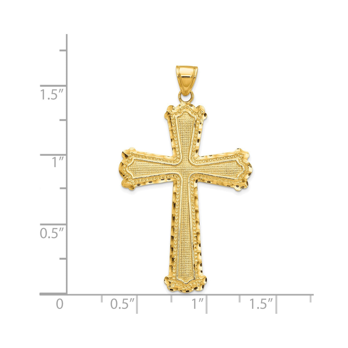 14k Yellow Gold Diamond-Cut Latin Cross Pendant with Milgrain Beading and Textured Border