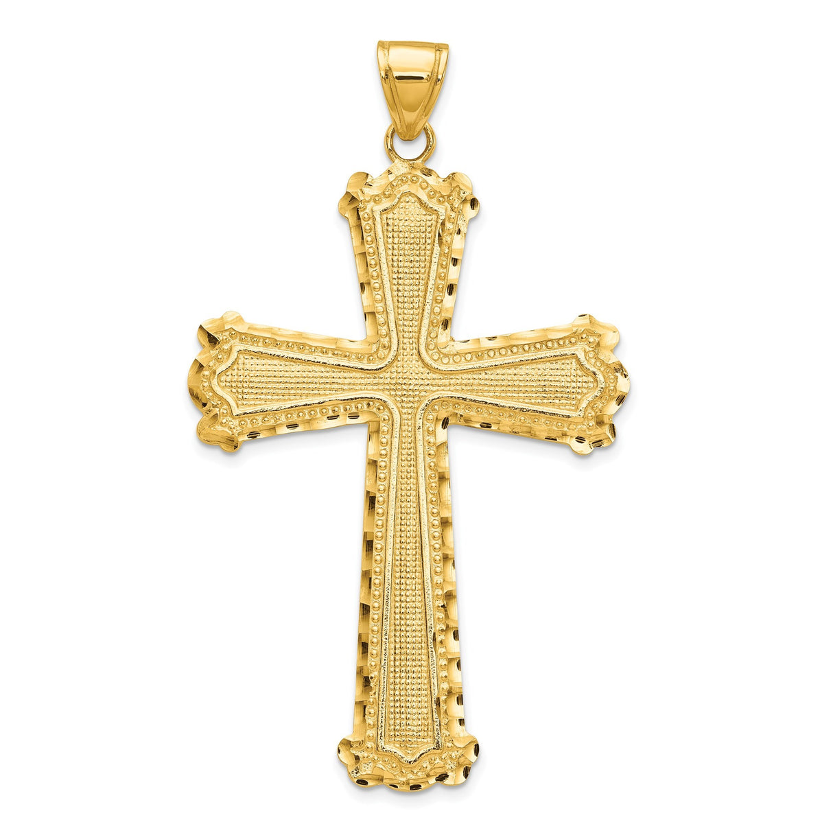 14k Yellow Gold Diamond-Cut Latin Cross Pendant with Milgrain Beading and Textured Border
