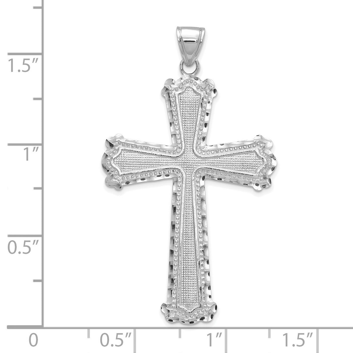 14k White Gold Cross Pendant, Textured Diamond-Cut Christian Jewelry for Men and Women