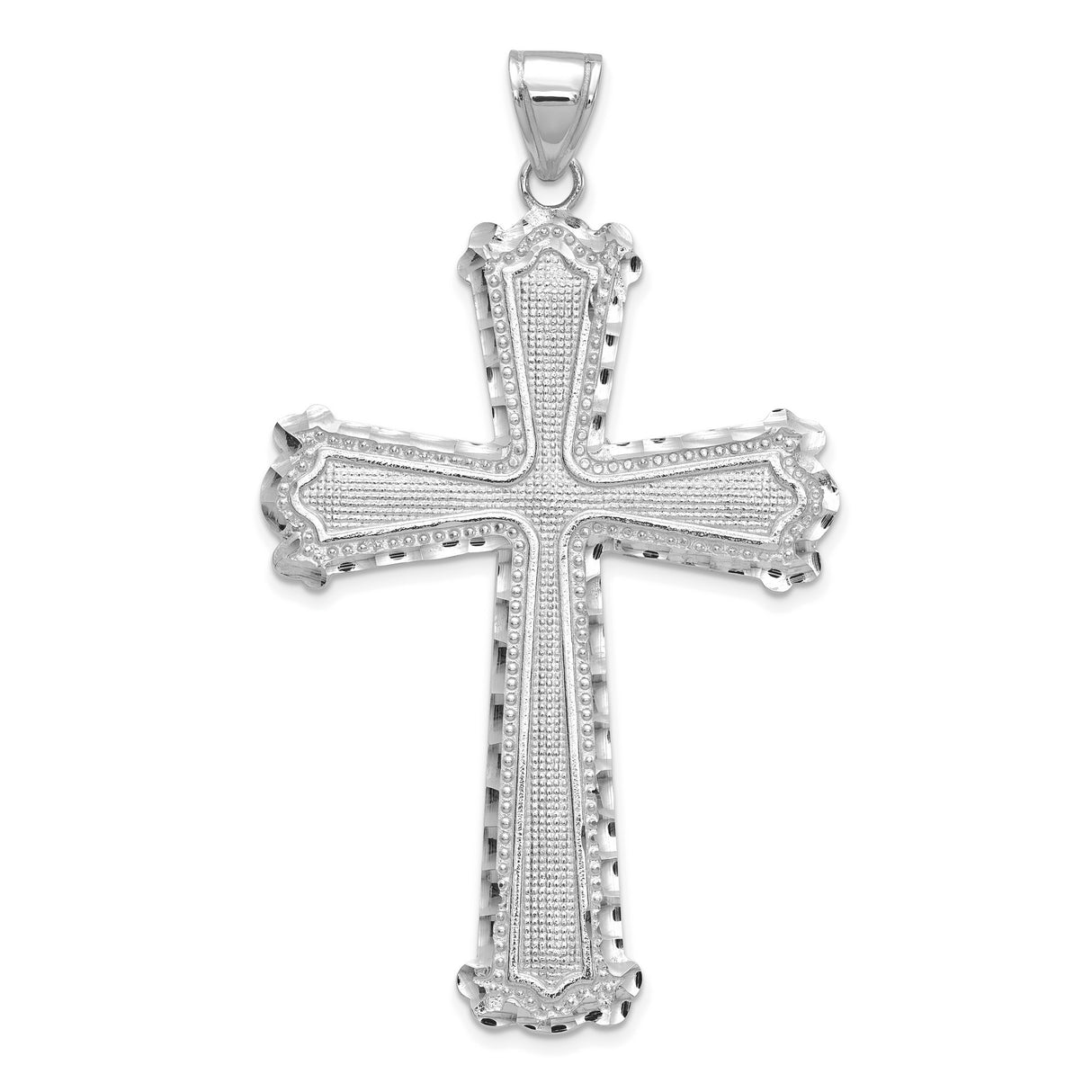14k White Gold Cross Pendant, Textured Diamond-Cut Christian Jewelry for Men and Women