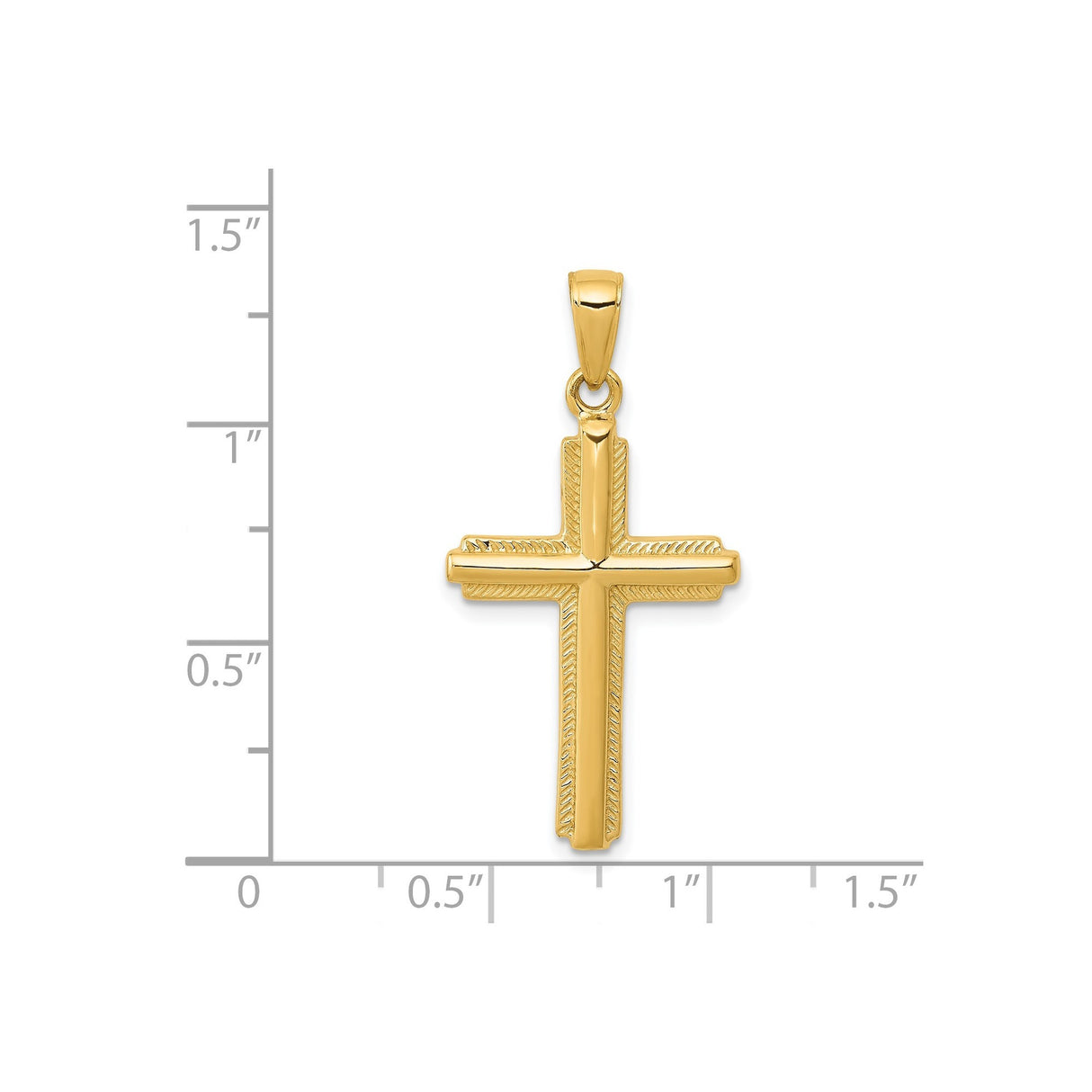 14k Yellow Gold Latin Cross Pendant with Striped Texture and Ridge Border