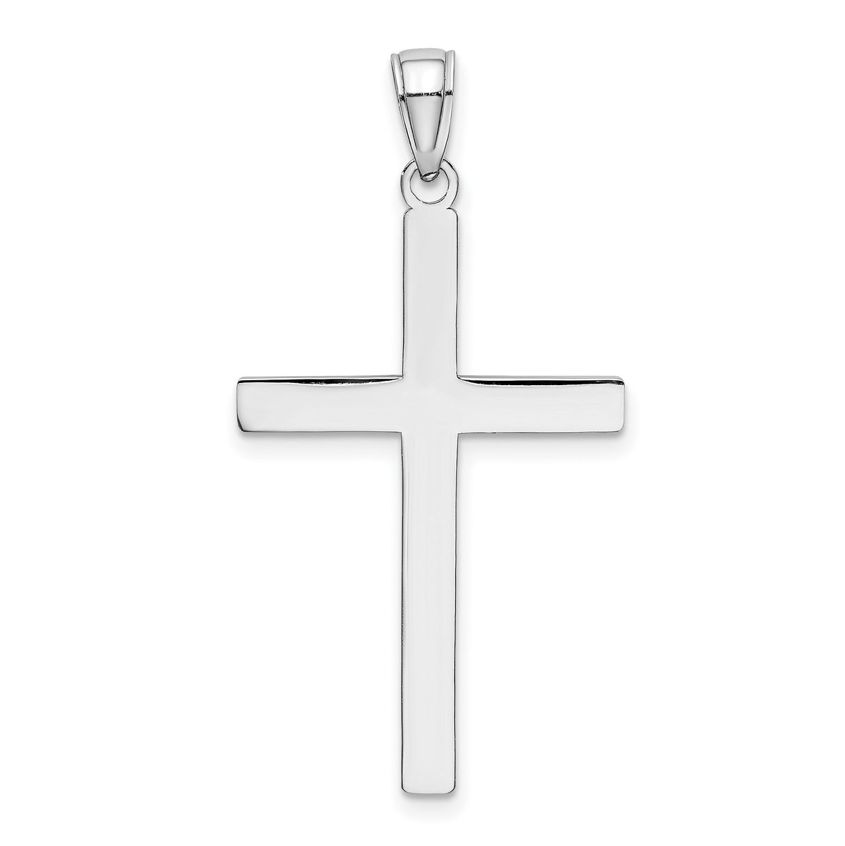 14k White Gold Latin Cross Pendant, Reversible Mirror Finish, Minimalist Religious Charm