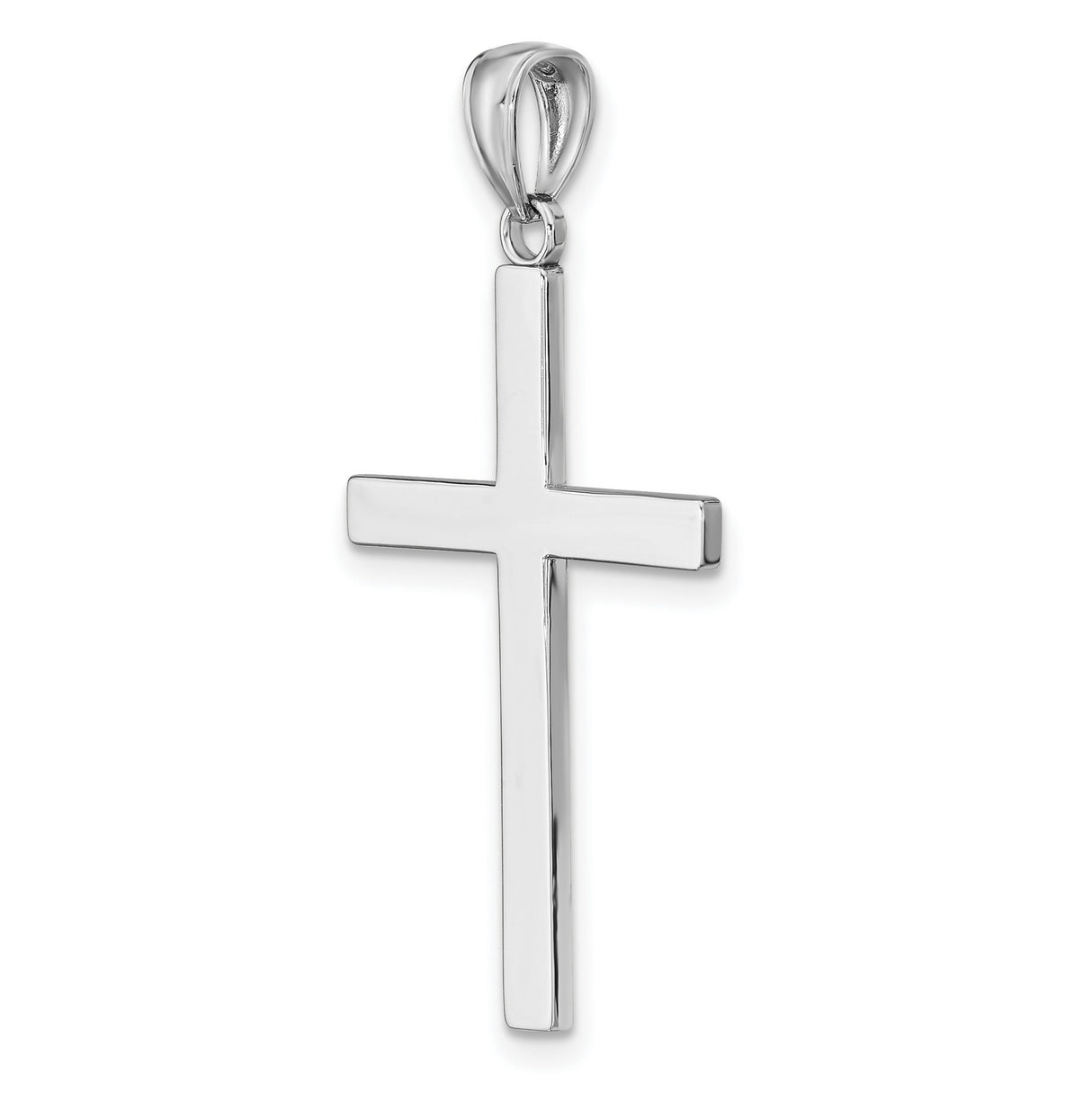 14k White Gold Latin Cross Pendant, Reversible Mirror Finish, Minimalist Religious Charm