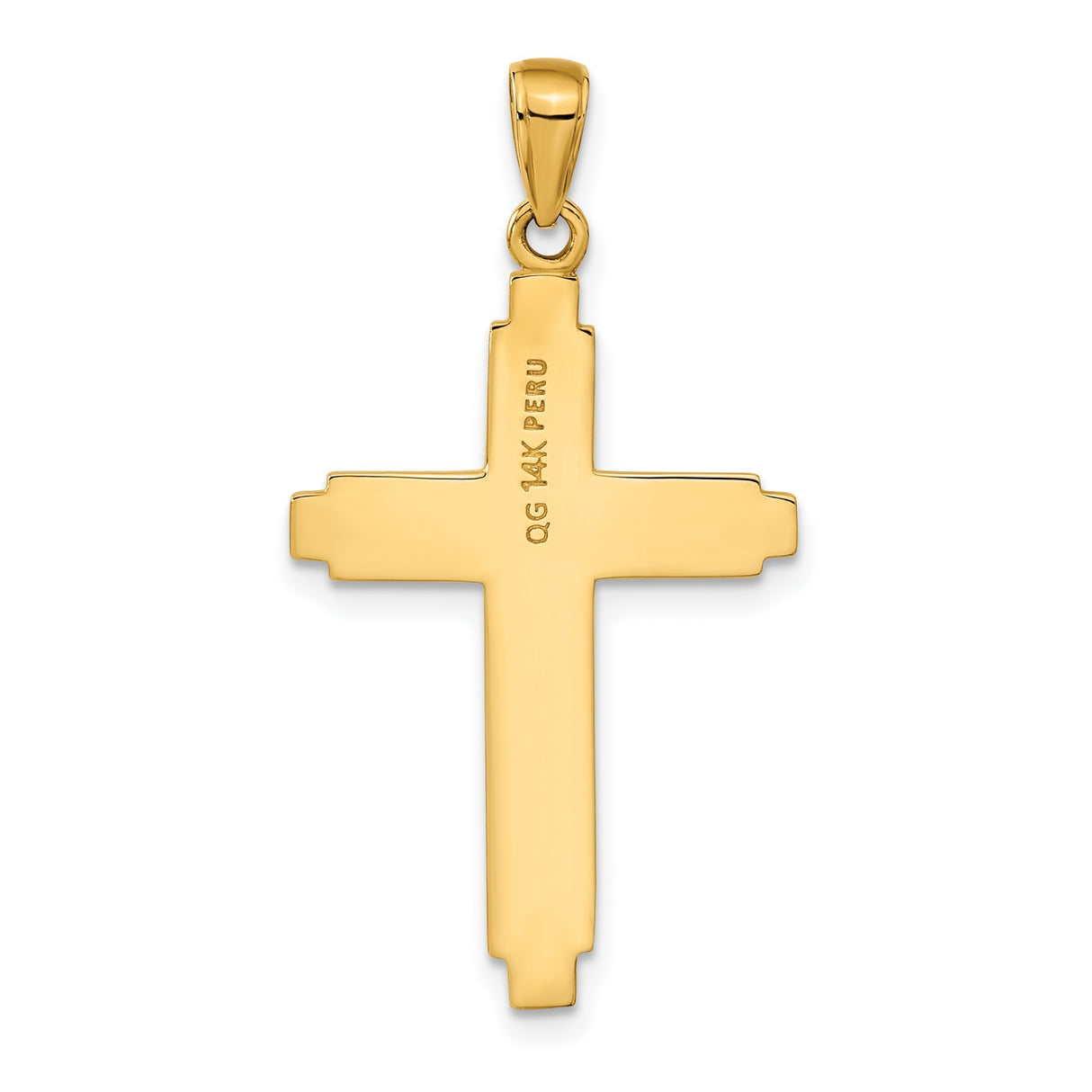 14k Yellow Gold Cross Pendant with Beveled Edge and Mirror Finish for Men and Women
