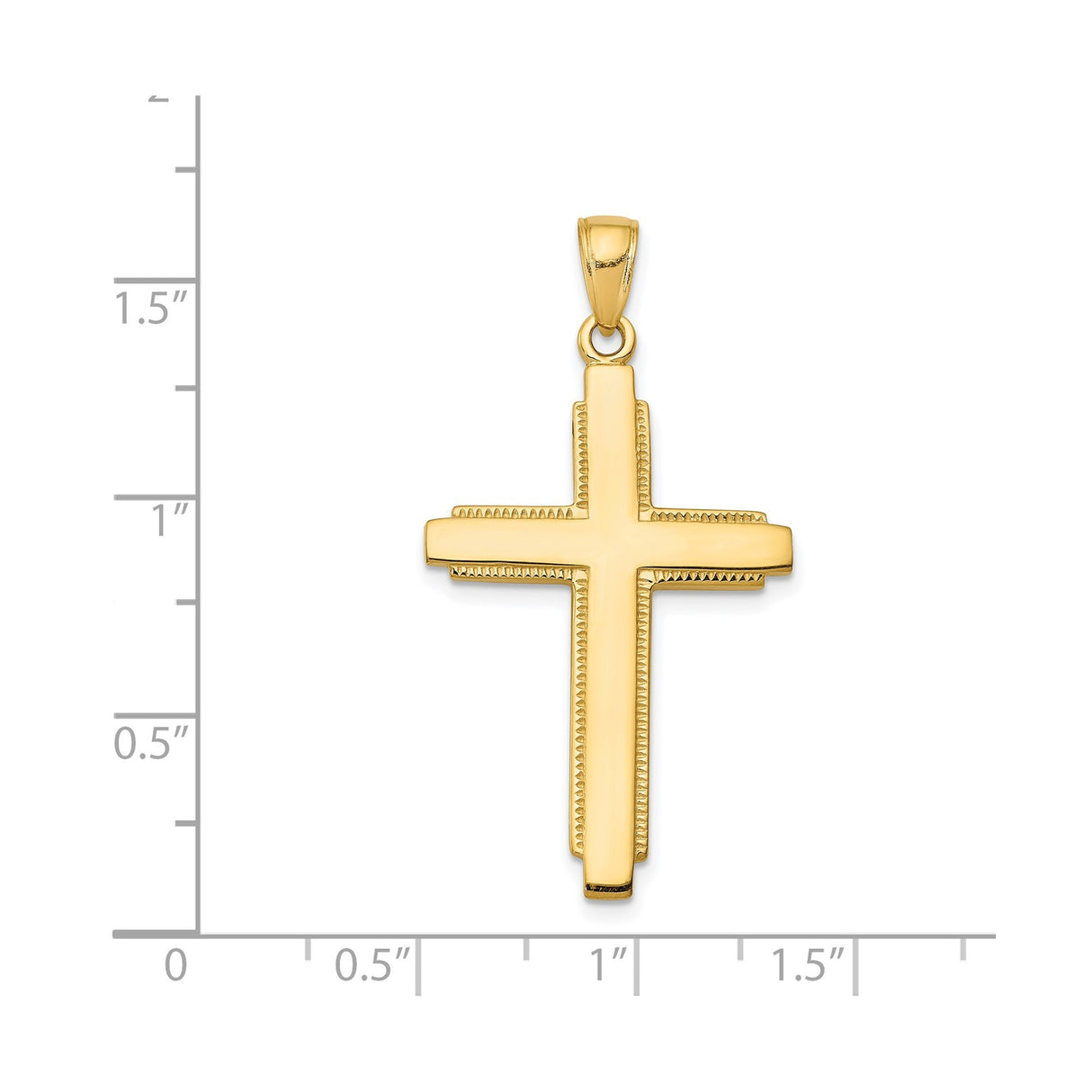 14k Yellow Gold Cross Pendant with Beveled Edge and Mirror Finish for Men and Women