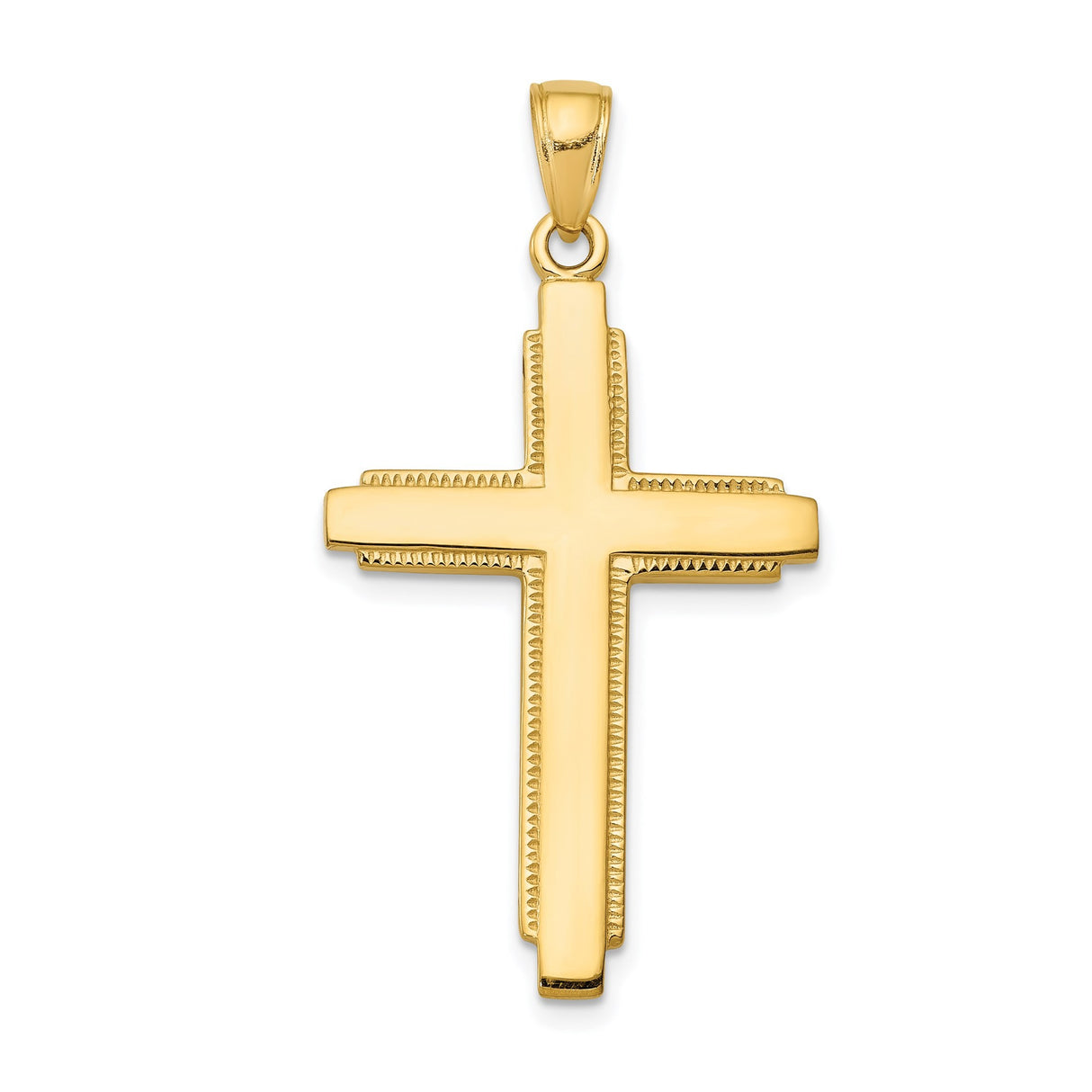 14k Yellow Gold Cross Pendant with Beveled Edge and Mirror Finish for Men and Women