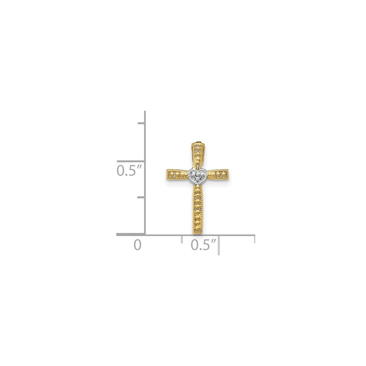 14k Multi-Tone Gold Latin Style Cross Pendant with Polished Finish and Beaded Accents