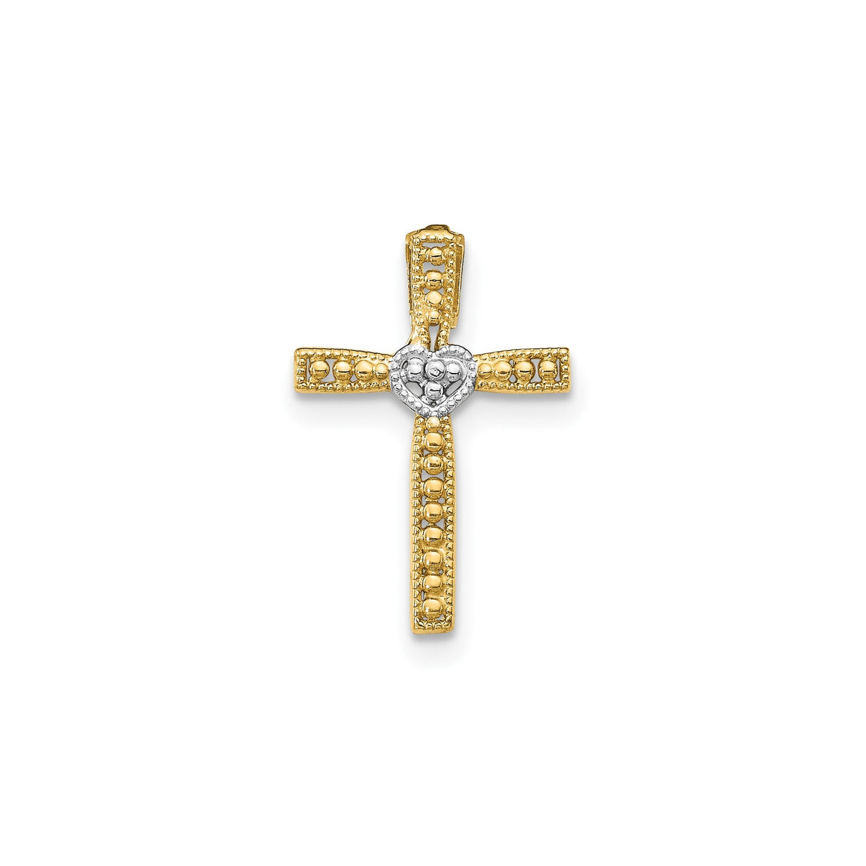 14k Multi-Tone Gold Latin Style Cross Pendant with Polished Finish and Beaded Accents