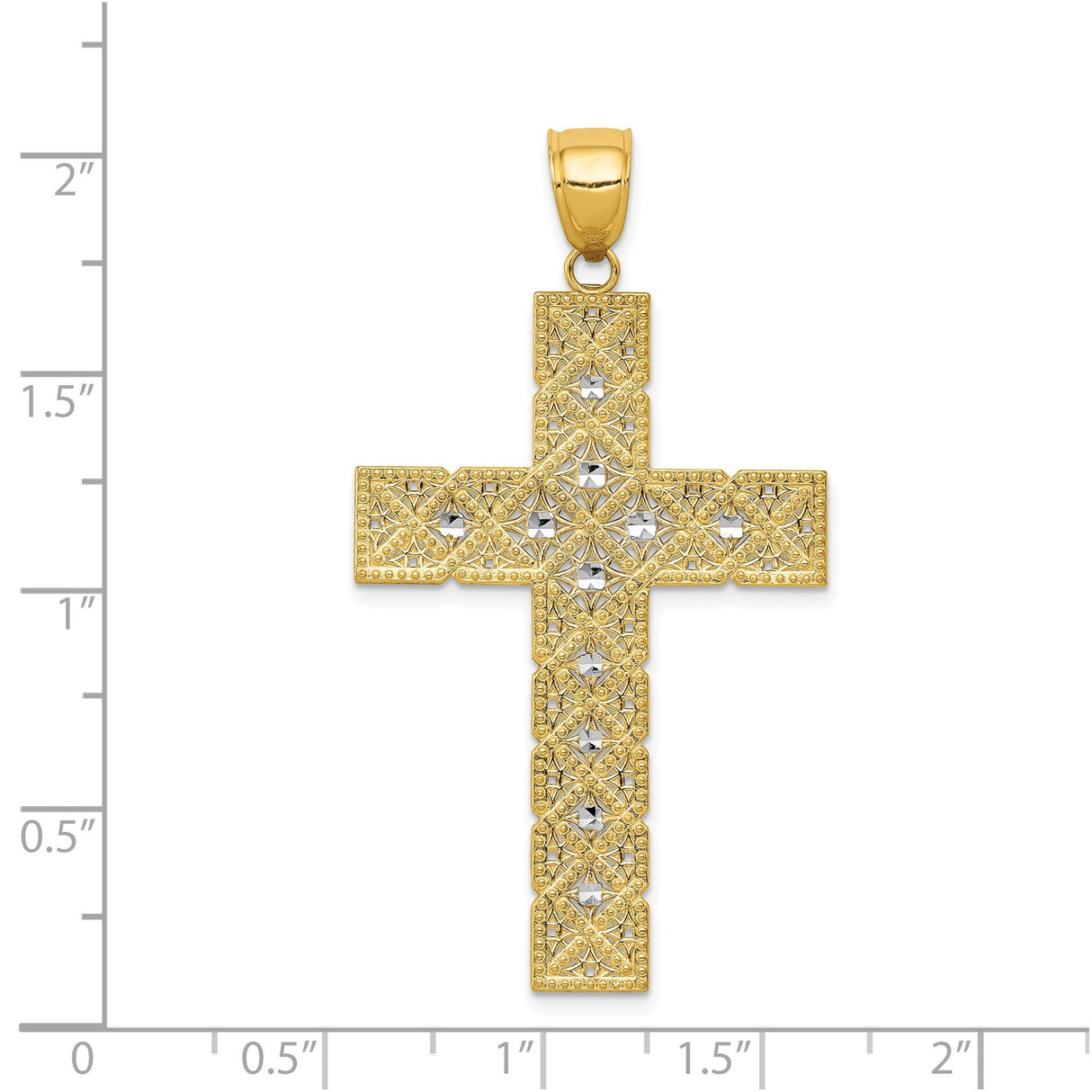 14k Multi-Tone Gold Filigree Cross Pendant with Diamond Cut and Beaded Border Vintage Style