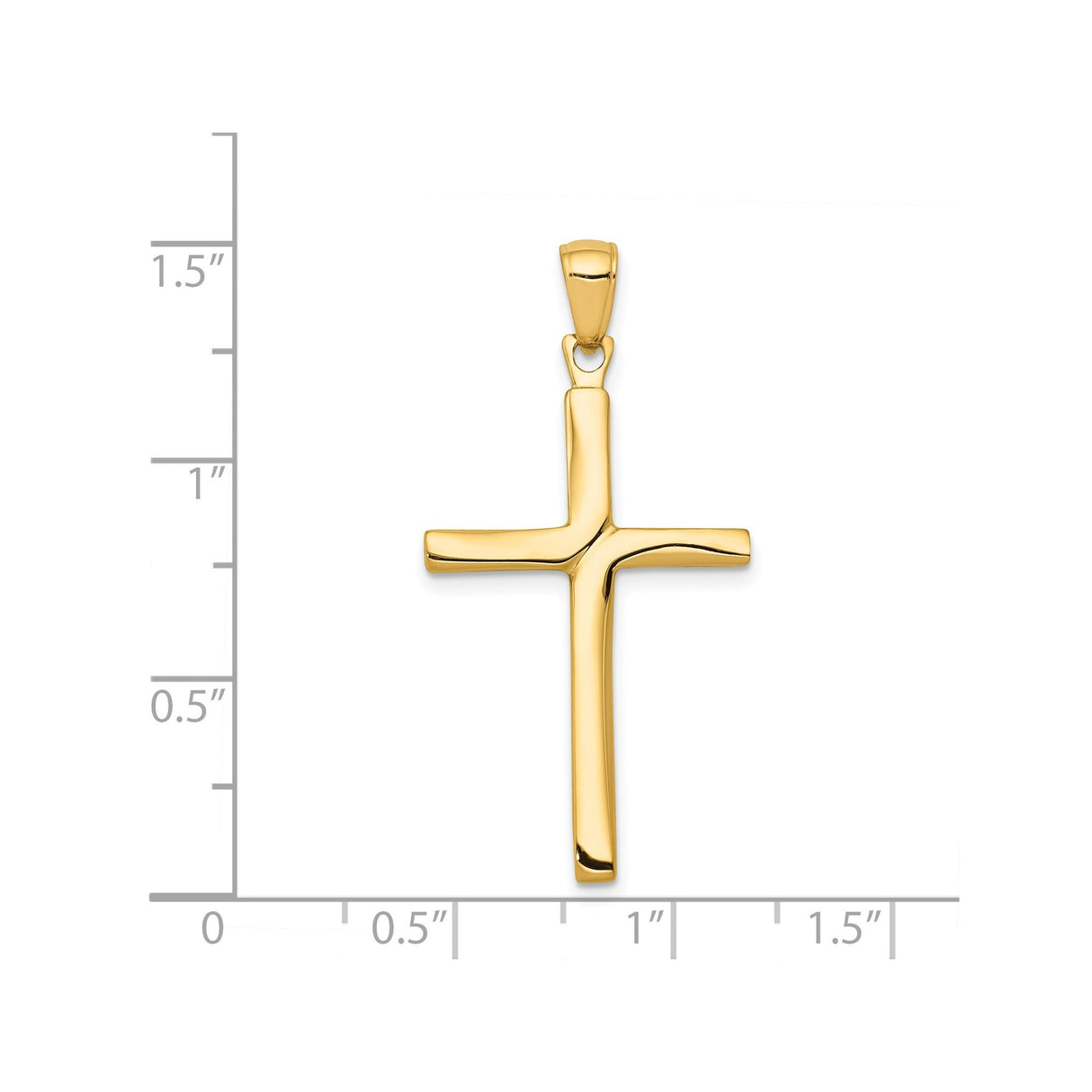 14k Yellow Gold Latin Cross Pendant, Polished Religious Jewelry with Rounded Edges