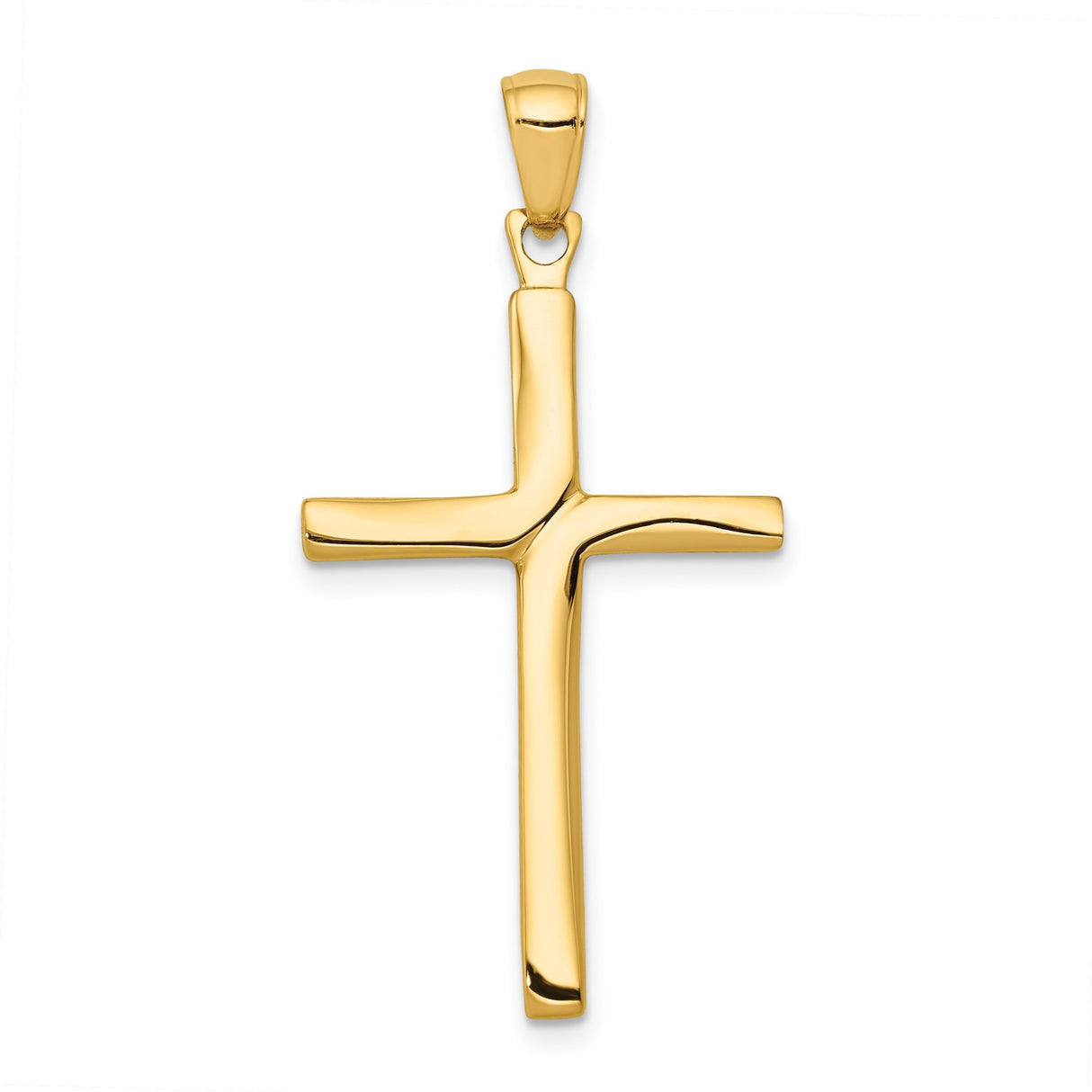 14k Yellow Gold Latin Cross Pendant, Polished Religious Jewelry with Rounded Edges