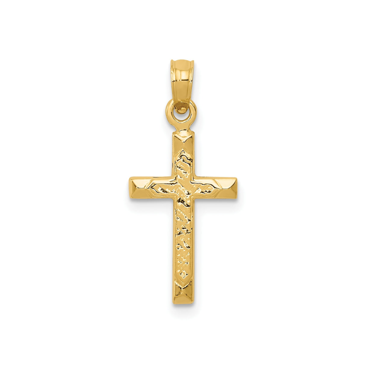 14k Yellow Gold Cross Pendant with Polished and Textured Finish for Men and Women