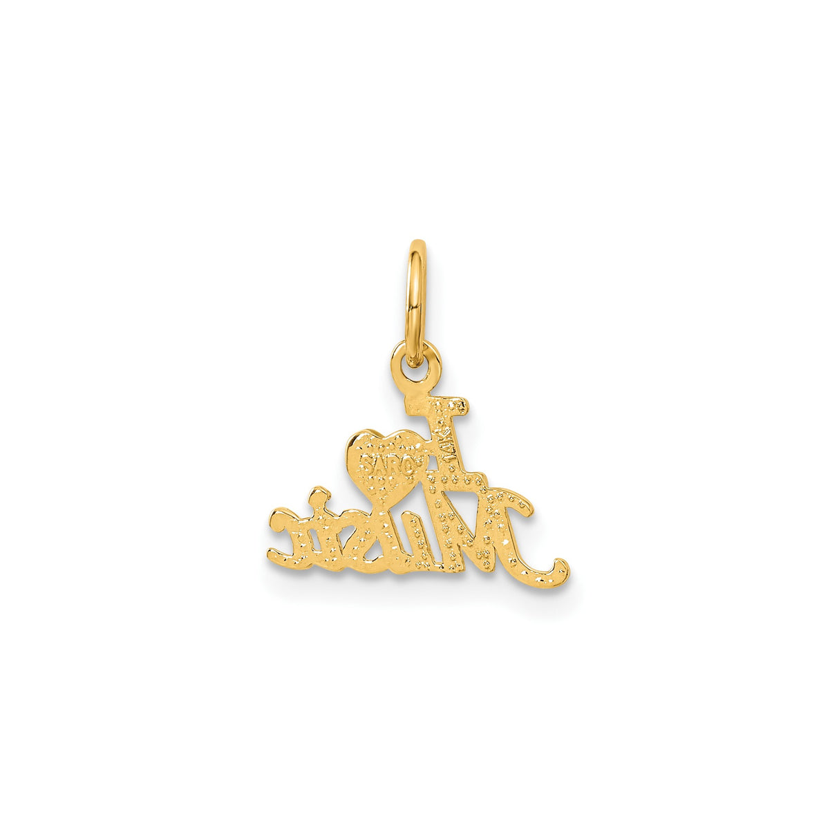 14k Yellow Gold I Love Music Pendant, Solid Gold Charm for Women or Unisex Wear