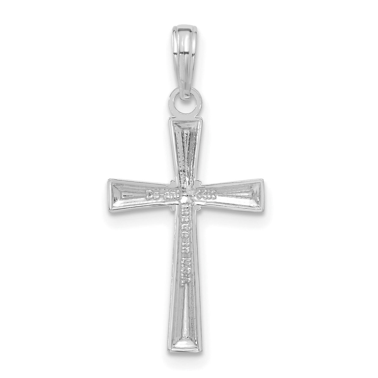14k White Gold Cross Pendant with Beveled Edge and Mirror Polish Finish