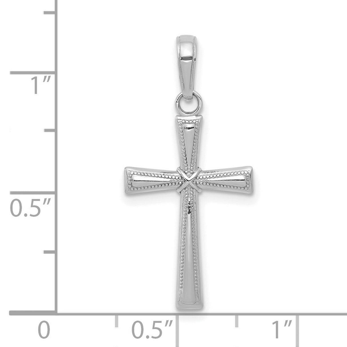 14k White Gold Cross Pendant with Beveled Edge and Mirror Polish Finish