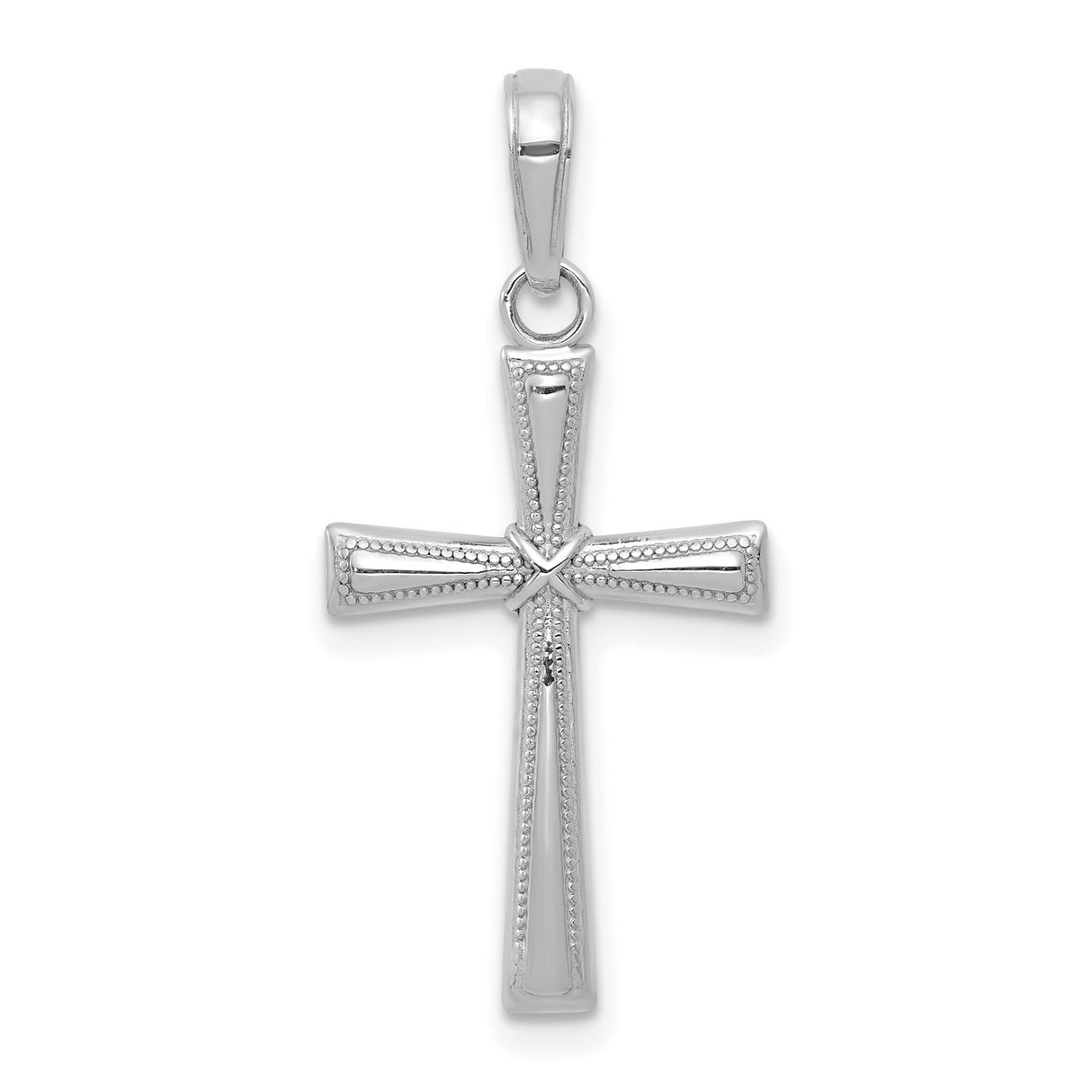 14k White Gold Cross Pendant with Beveled Edge and Mirror Polish Finish