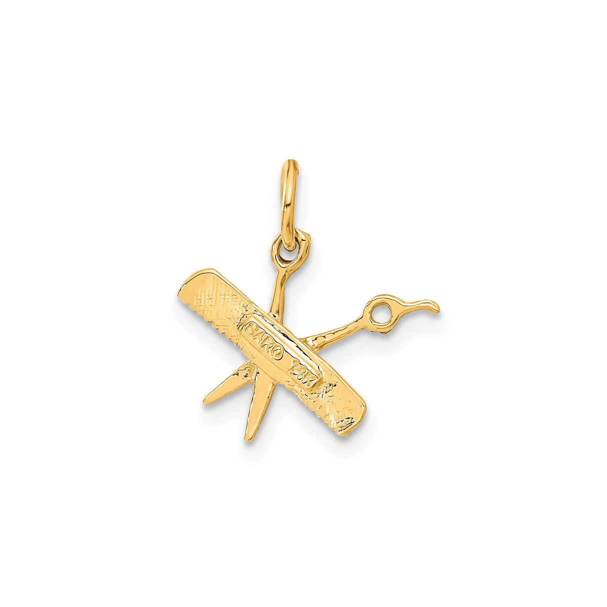 14k Yellow Gold Scissors and Comb Pendant, Barber and Hairstylist Charm for Unisex Salon Jewelry