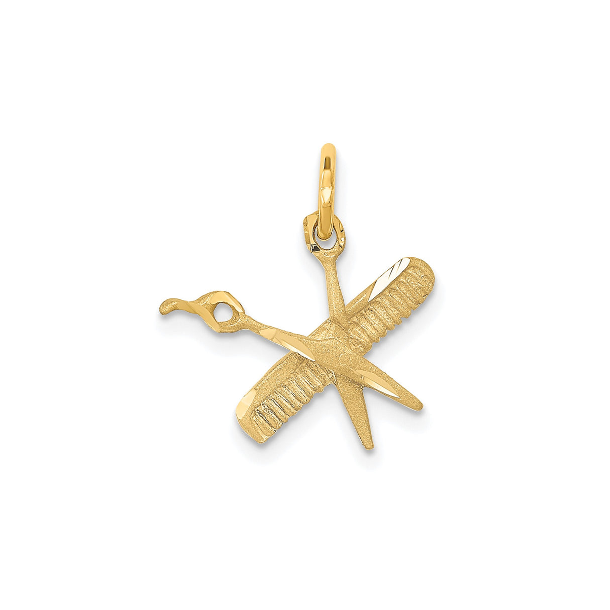 14k Yellow Gold Scissors and Comb Pendant, Barber and Hairstylist Charm for Unisex Salon Jewelry
