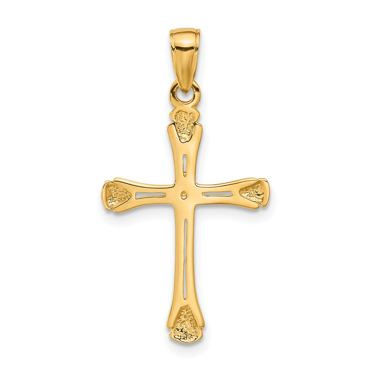 14k Yellow Gold Cross Pendant with Triangle Tipped Arms, Fluted Design, Latin Style