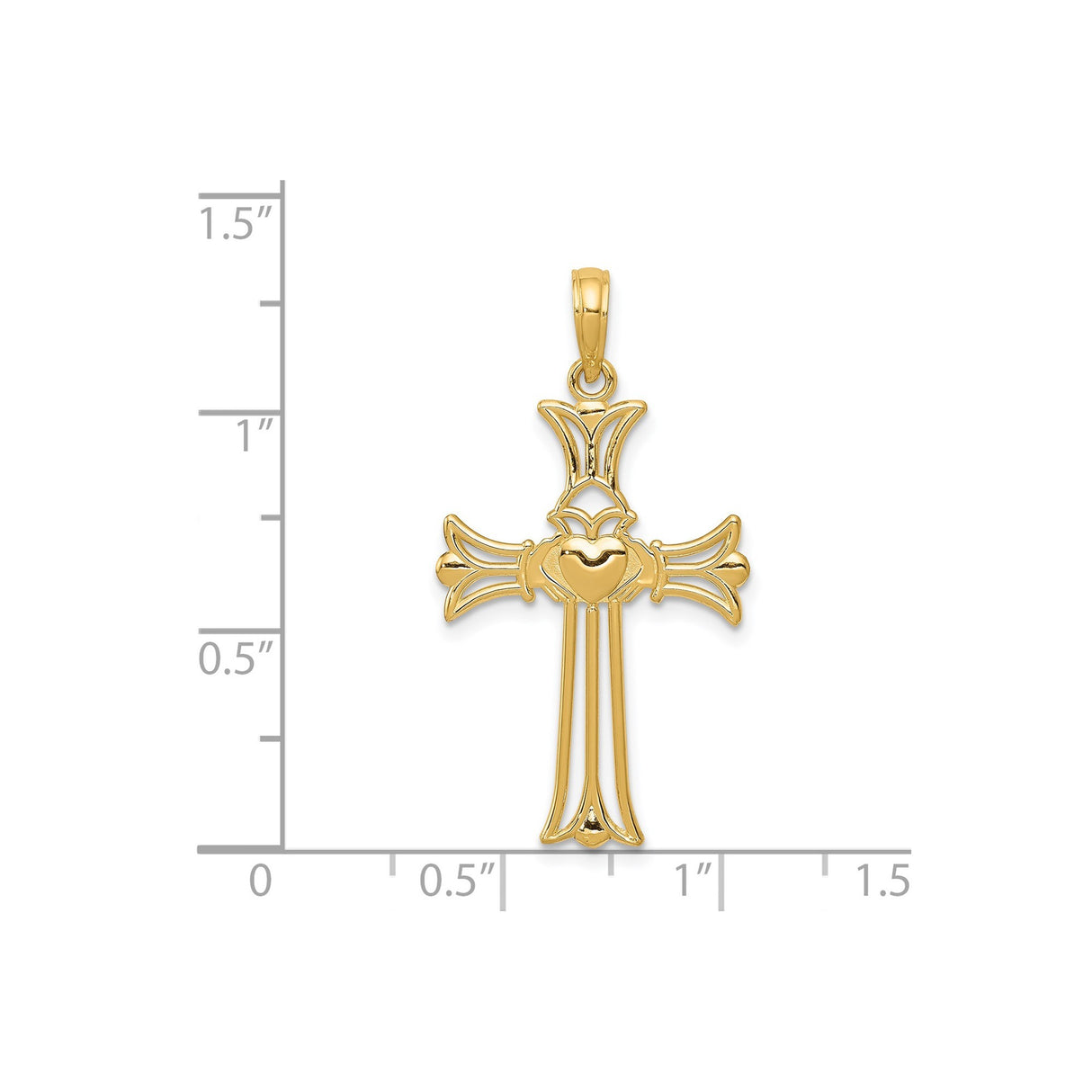 14k Yellow Gold Claddagh Cross Pendant, Polished Patonce Design with Crown Heart Symbol